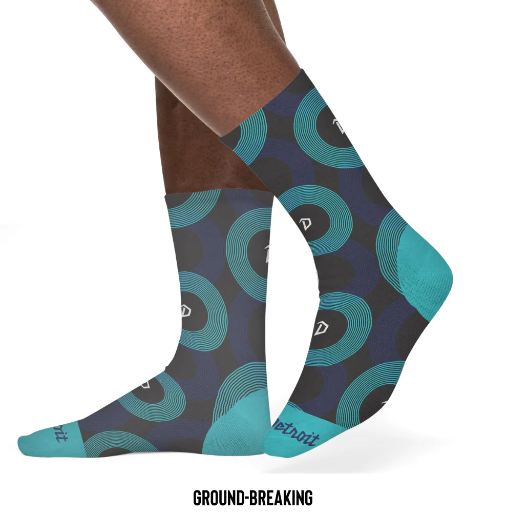 Blue and black Detroit circle socks 